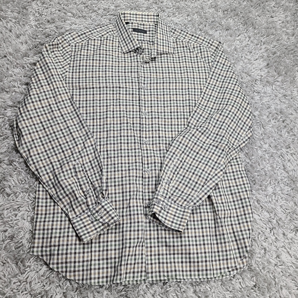 Saks Fifth Avenue Men's Multi-Colored Plaid Button-up Shirt Long Sleeve Size 2XL